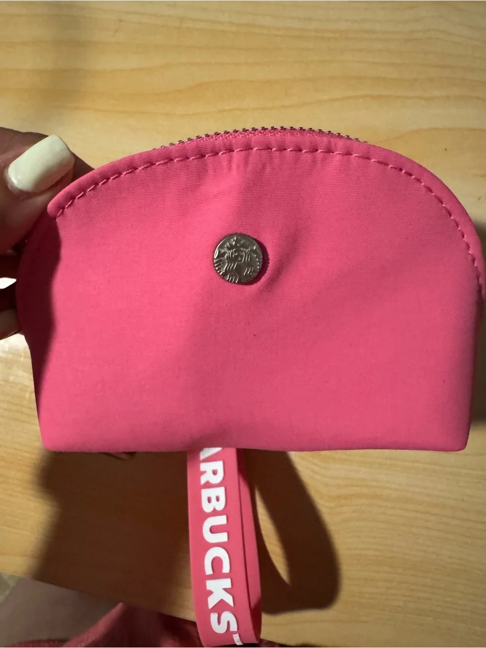 Starbucks Hot Pink Keyring Pouch with Strawberry & Cup Charms